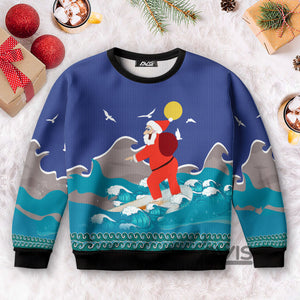 Surfing Santa Sees The Beach Christmas Funny Ugly Sweater