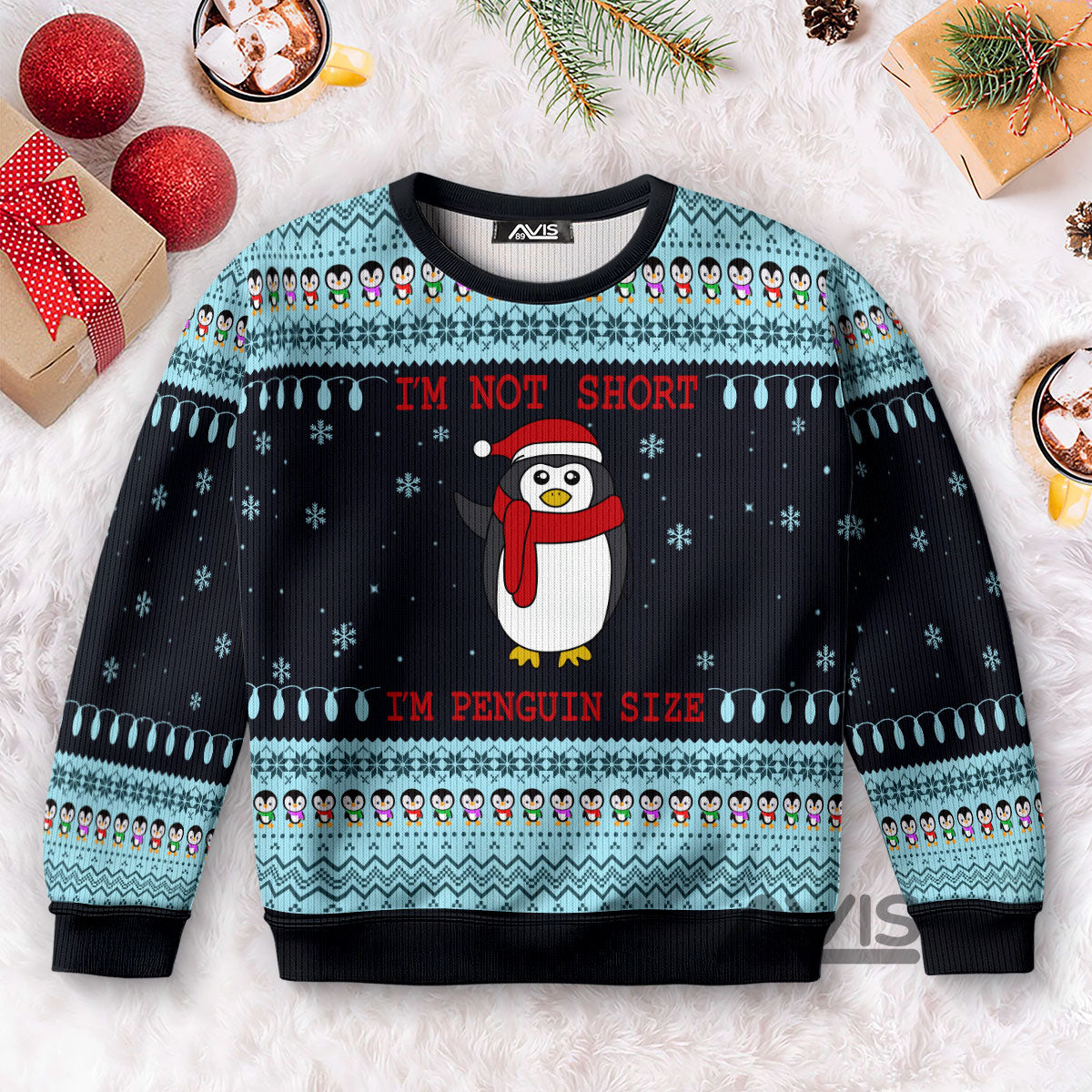 Not Short Penguin Size Christmas Pattern Funny Ugly Sweater