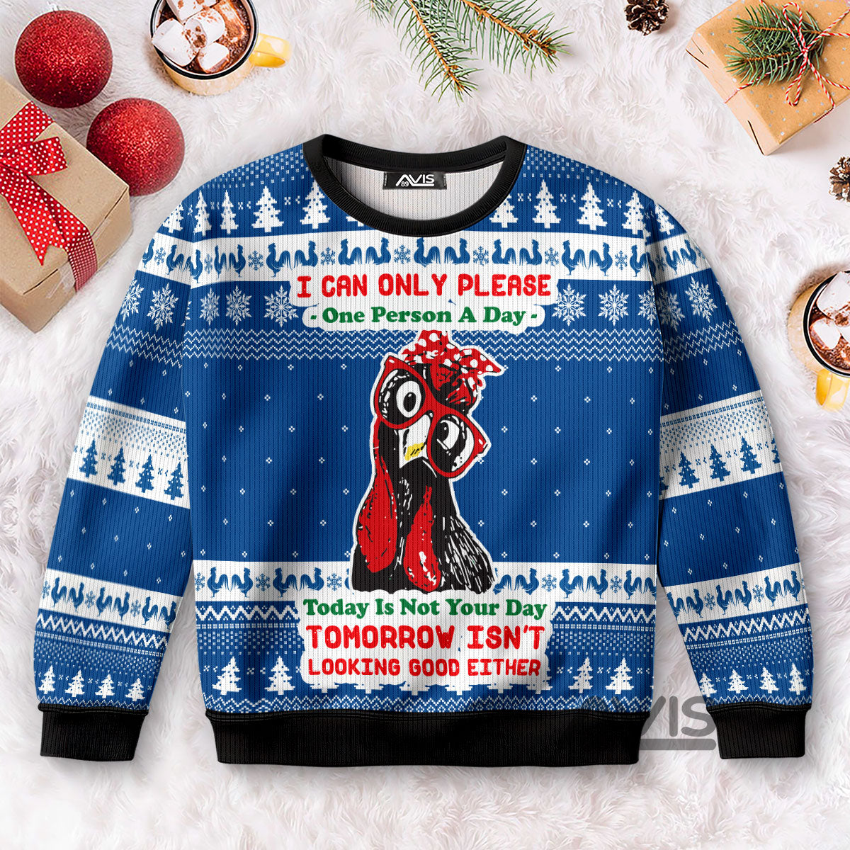 Funny Chicken Blue Christmas Ugly Sweater