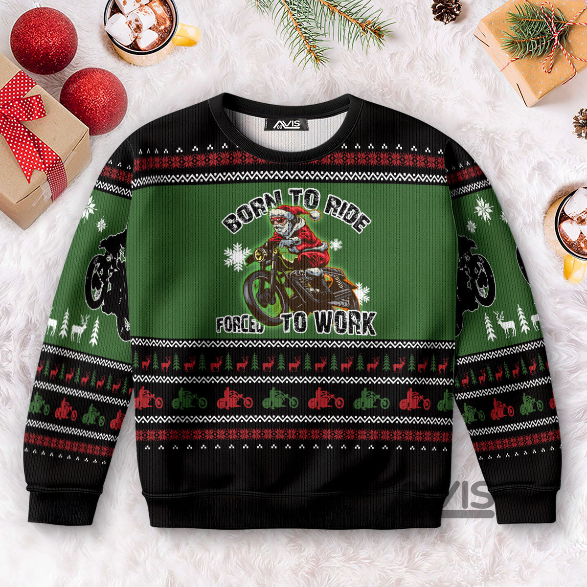 Santa Born To Ride Ugly Christmas Sweater