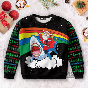 Santa Riding Shark Christmas Ugly Sweater