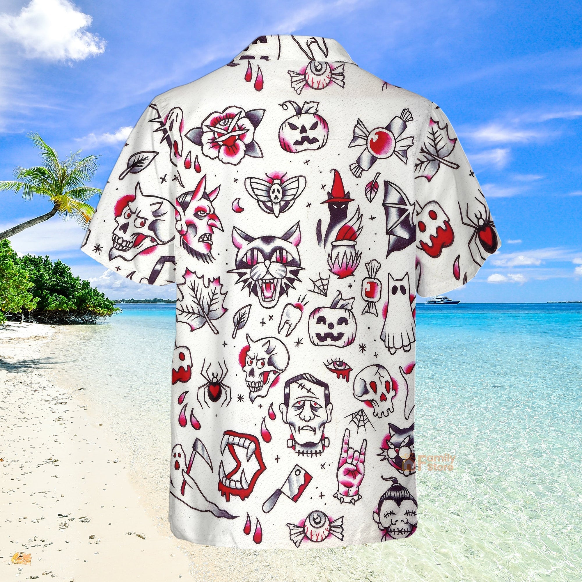 Fun Halloween Elements Tattoo Style Hawaiian Shirt