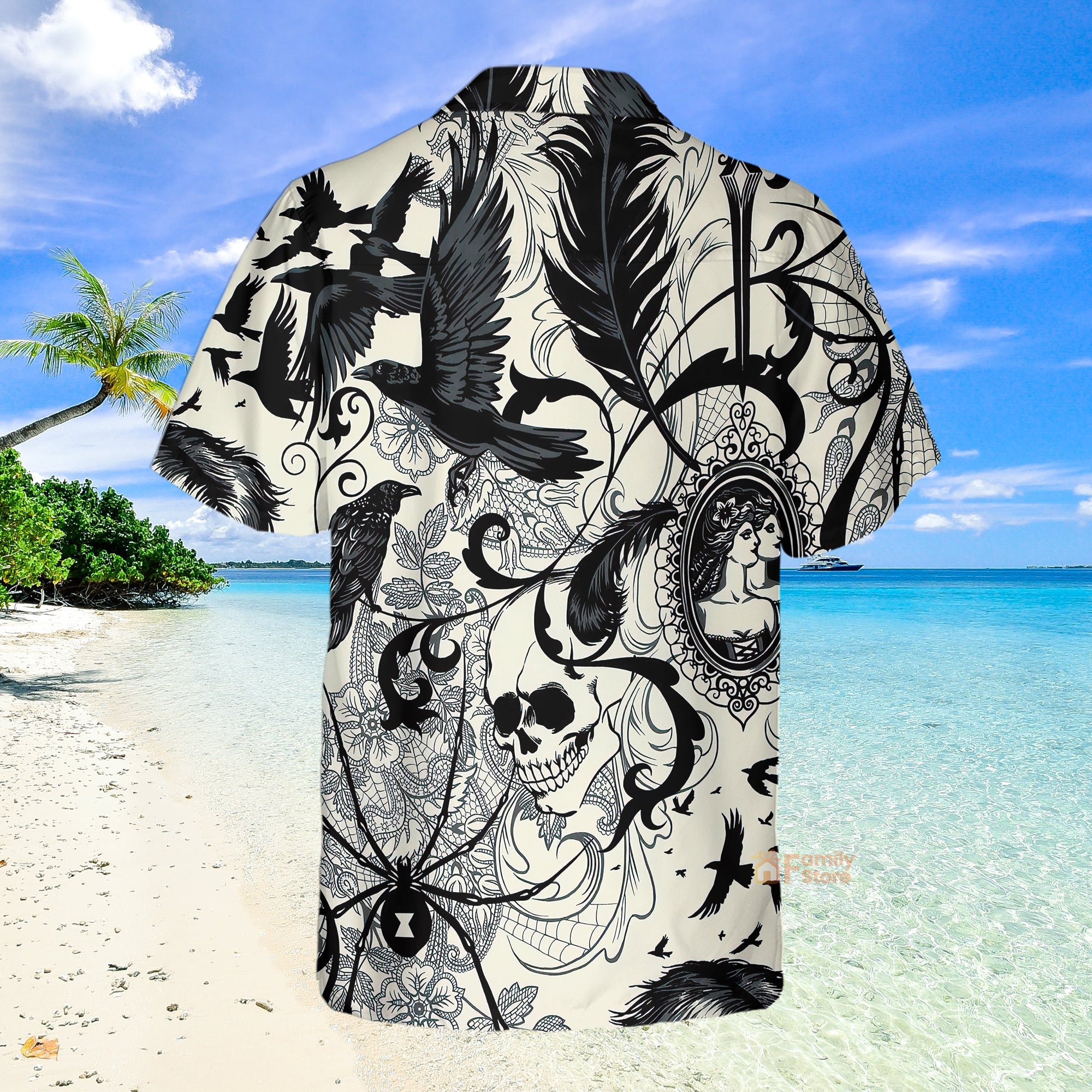 Casual Crow And Skull Print Hawaiian Shirt