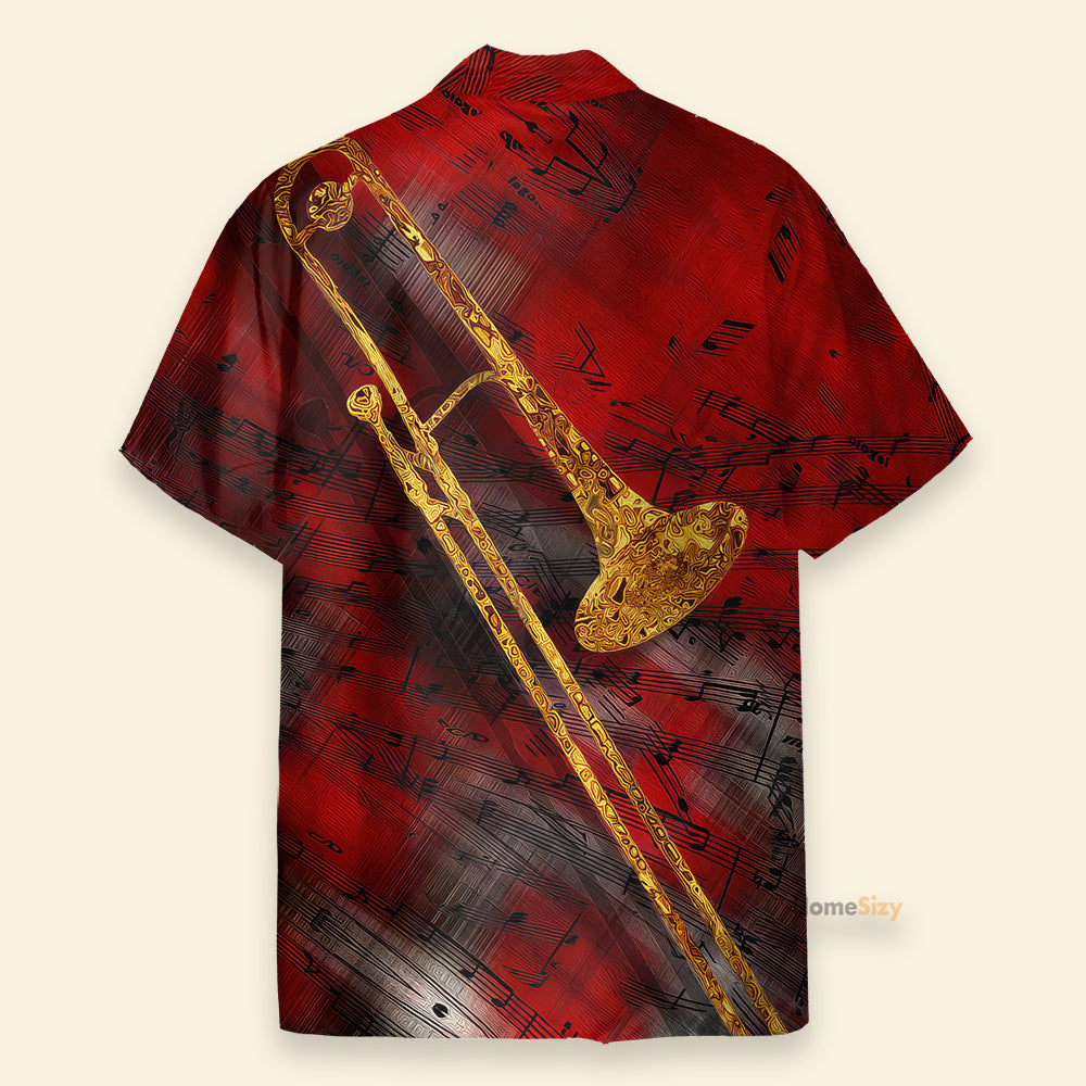 Red Jazz Trombone Art Hawaiian Shirt For Men & Women