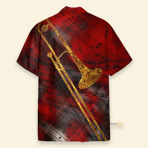 Red Jazz Trombone Art Hawaiian Shirt For Men & Women