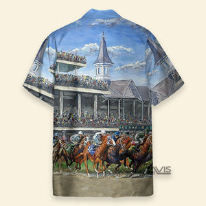 Kentucky Derby Horse Racing Blue Hawaiian Shirt