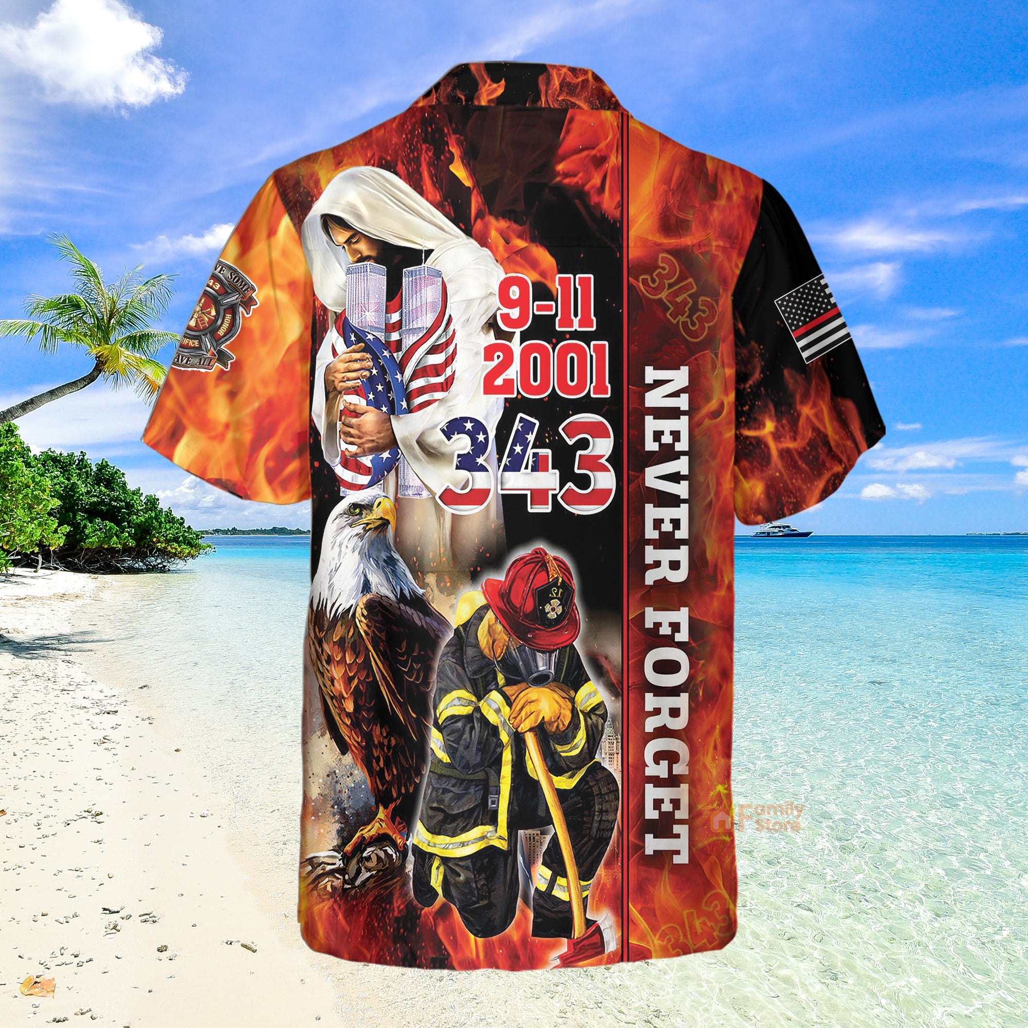 Firefighter God Jesus Bless 911 Day Never Forget Hawaiian Shirt