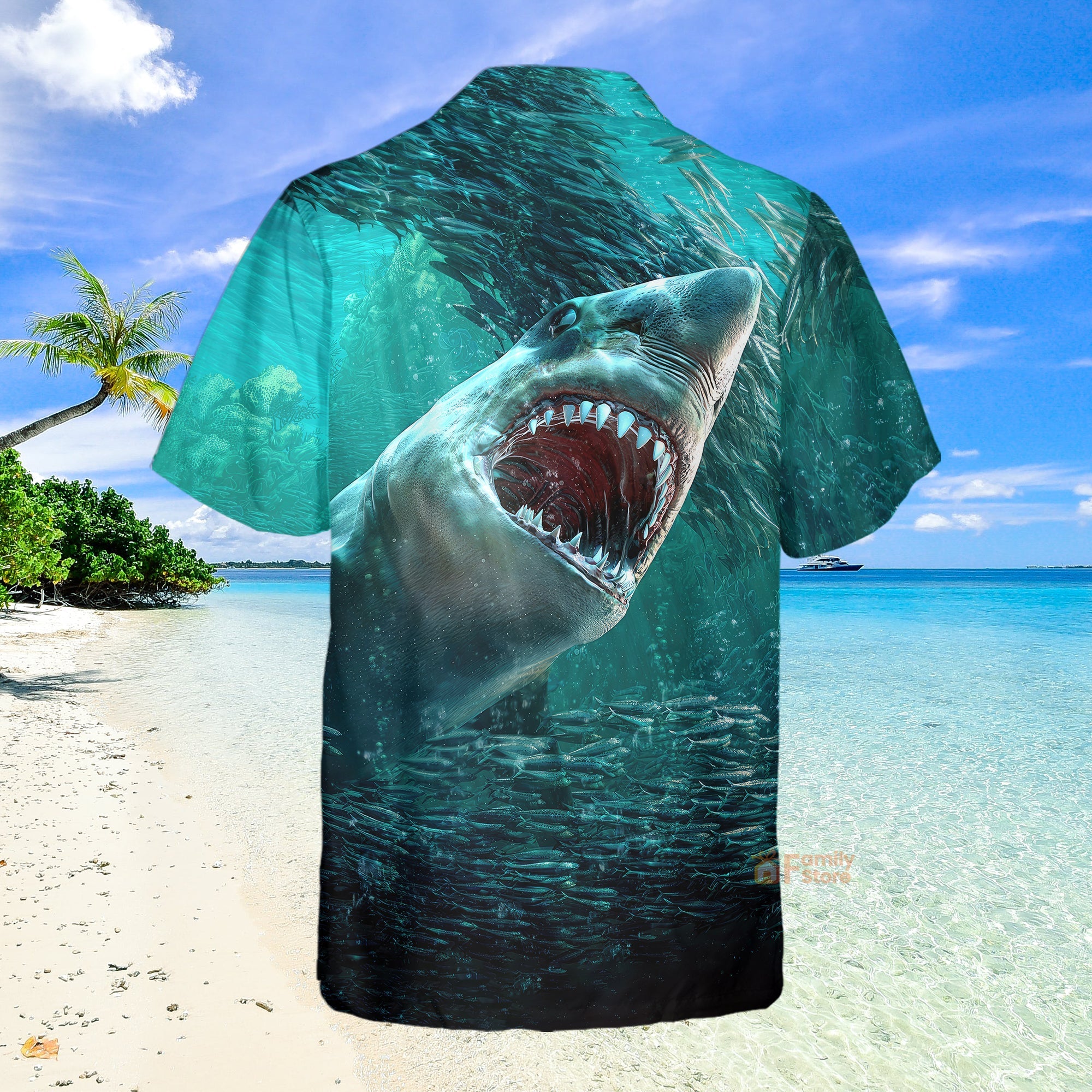 Ocean Shark Chest Pocket Short Sleeve Hawaiian Shirt