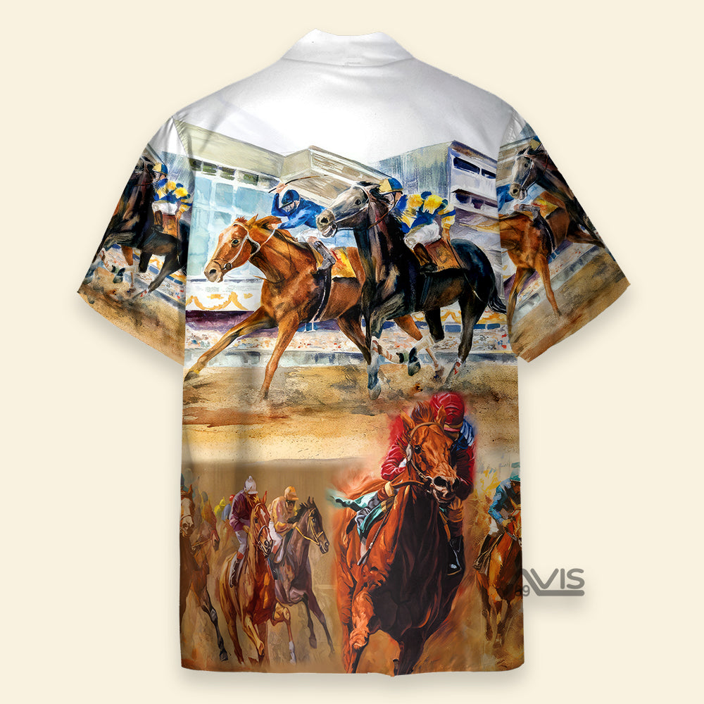 Horse Racing Many Horses White - Hawaiian Shirt