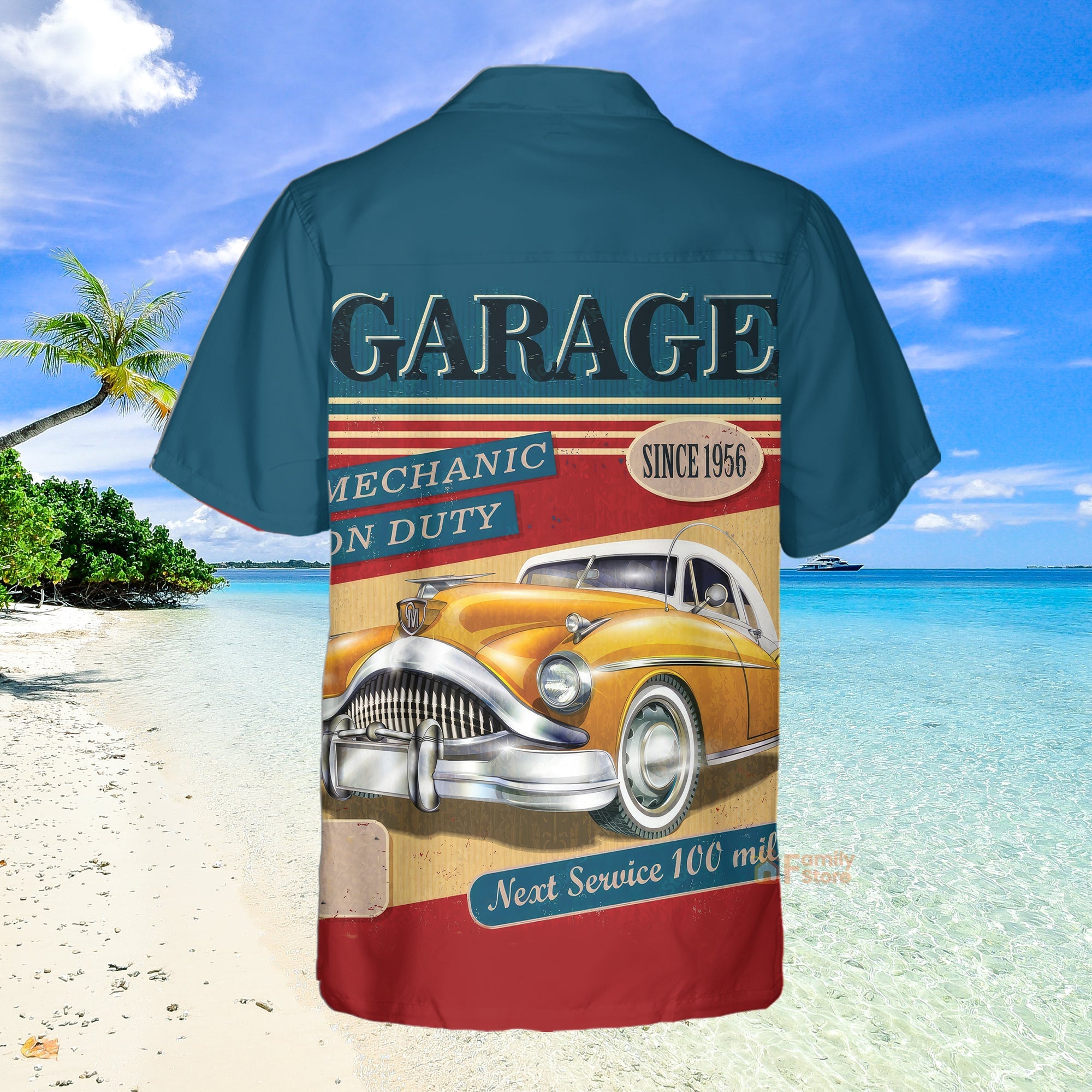 Men'S Retro Contrast Color Stitching Garage Car Hawaiian Shirt Vintage