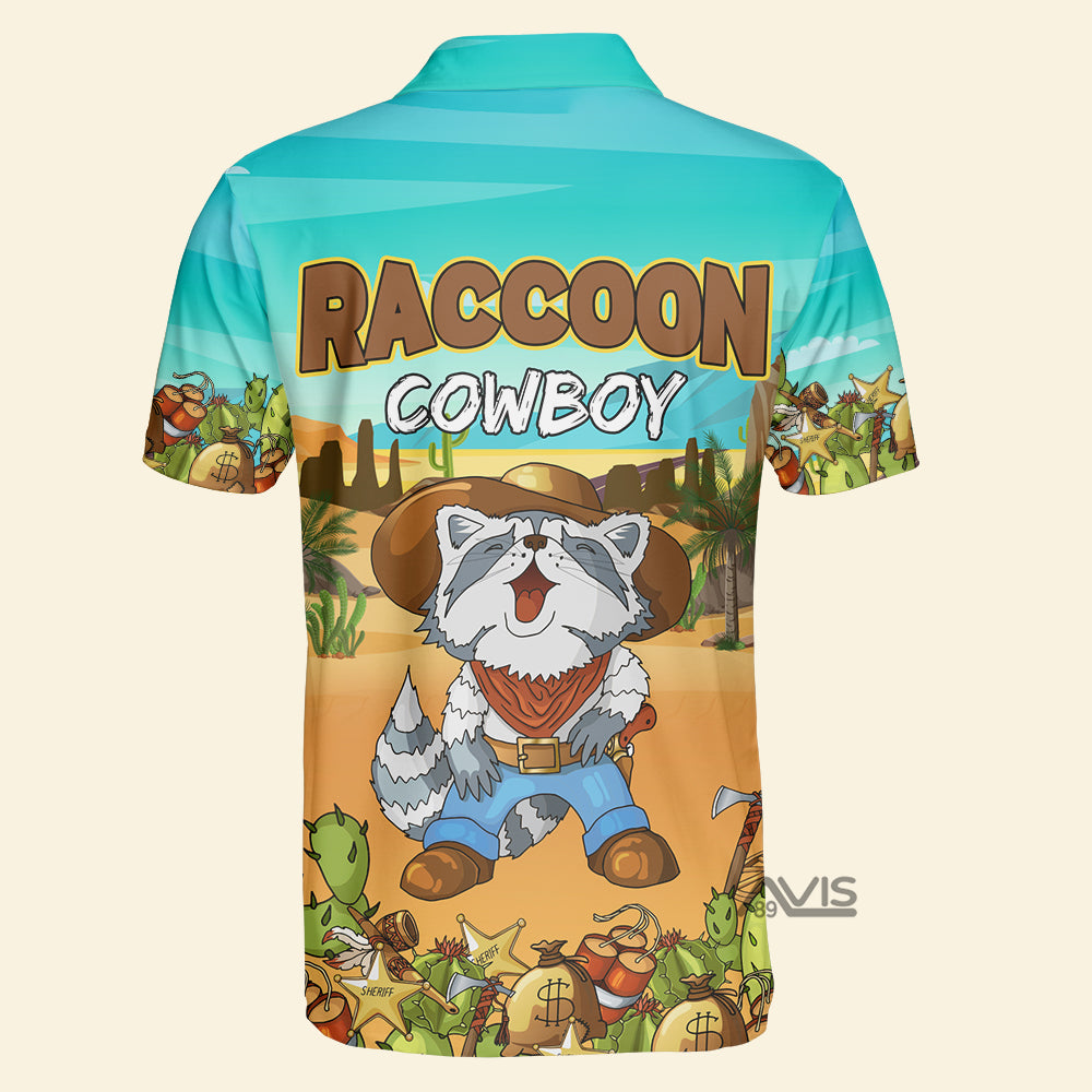 Racoon Cowboy Funny Raccoon In Desert Polo Shirt For Men