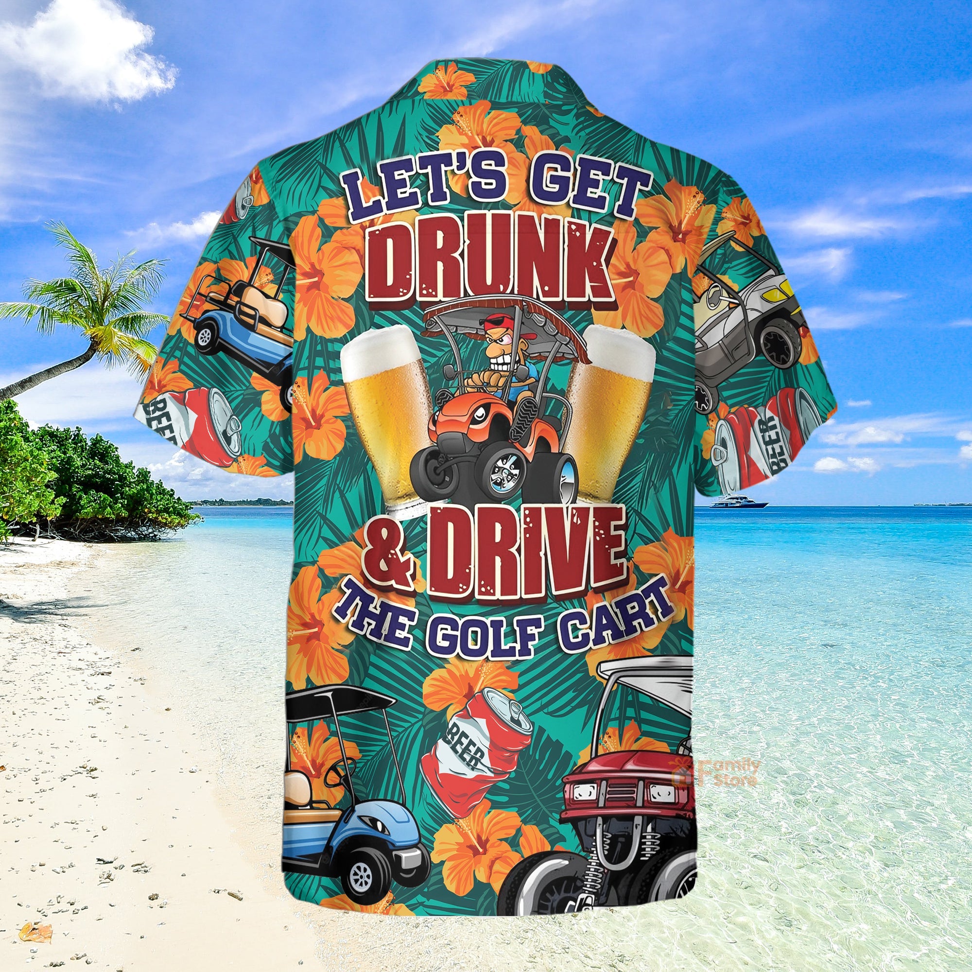 Let's Get Drunk And Drive Golf Cart Funny Hawaiian Shirt