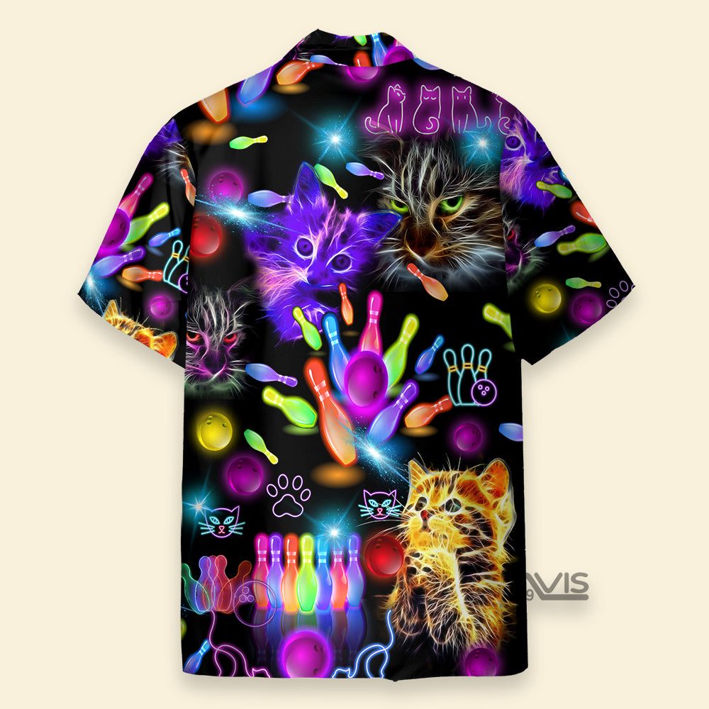 Neon Kitty Play Bowling In The Dark Colorful - Hawaiian Shirt