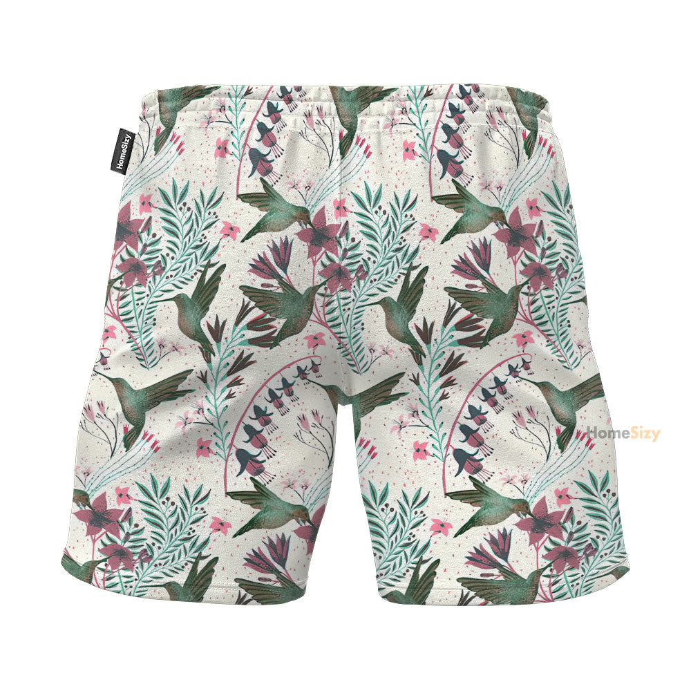 Hummingbird With Columbine Flower - Beach Shorts