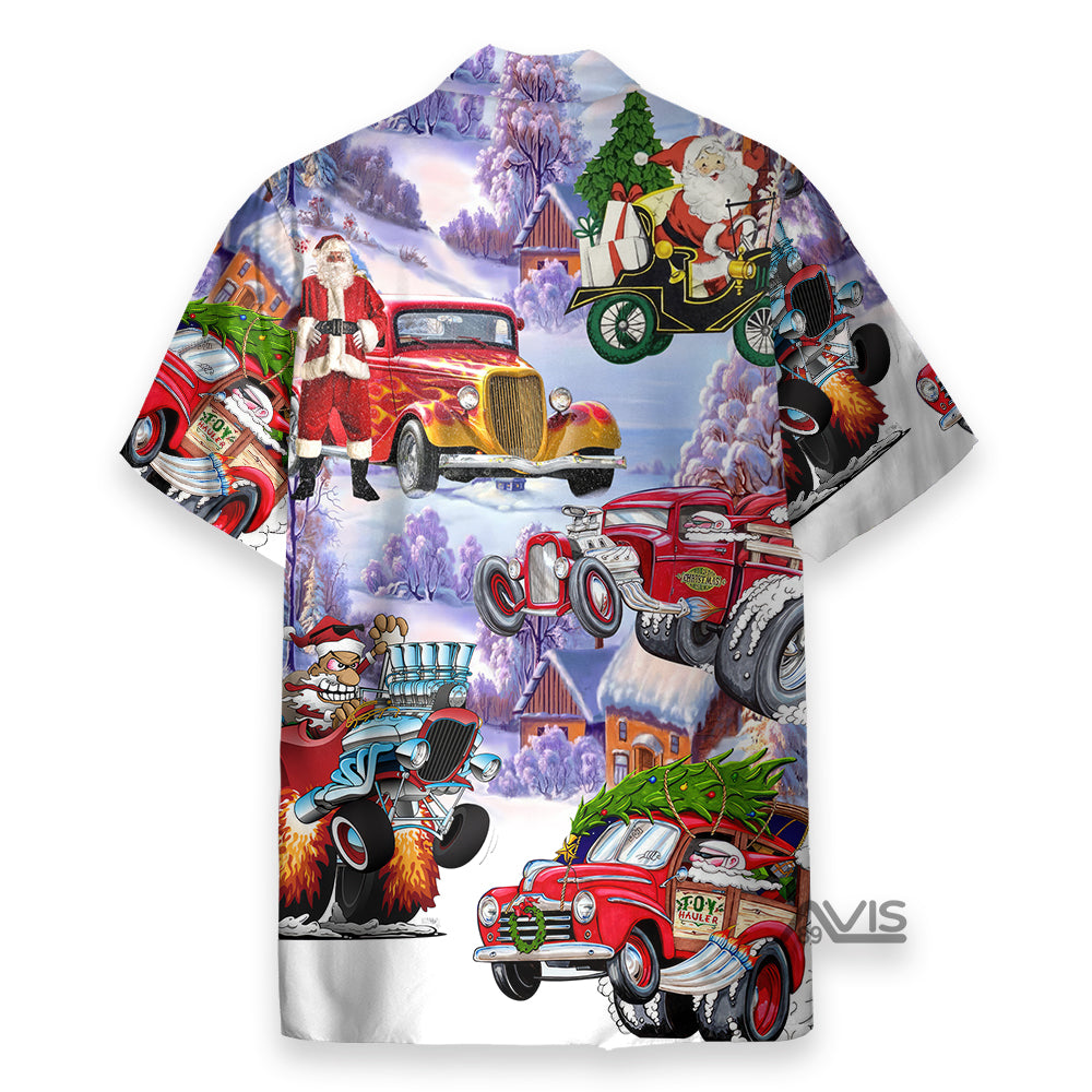 Santa Hot Rod Christmas Tree Merry Xmas - Hawaiian Shirt