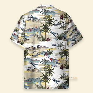 Aircraft Palm Tree On Island Pattern - Hawaiian Shirt