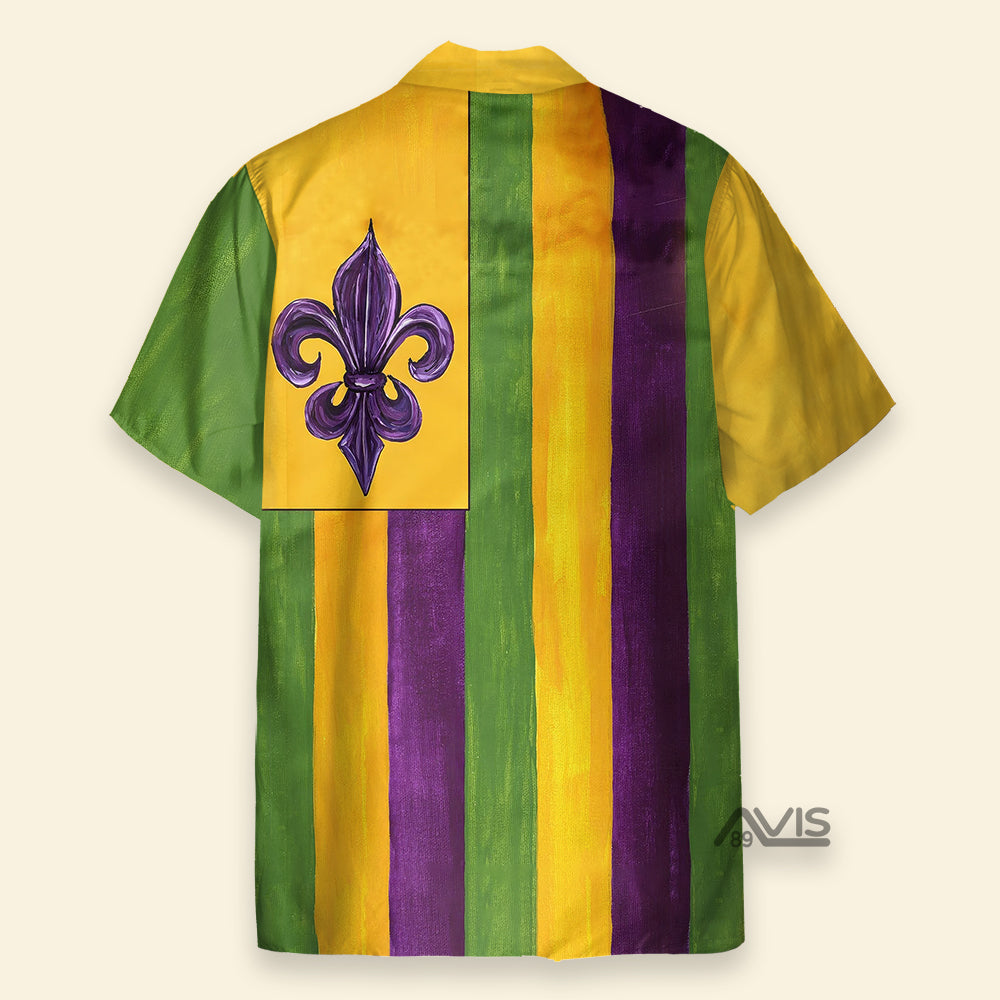 Mardi Gras Flag Green Yellow Purple Fleur Delis - Hawaiian Shirt