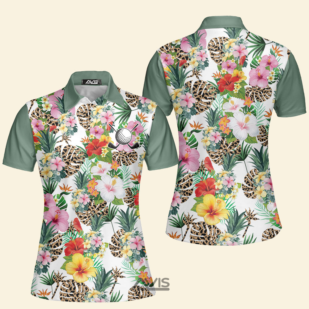 Avis89 Golf Tropical Flowers - Gift For Golf Lovers - Women Polo Shirt