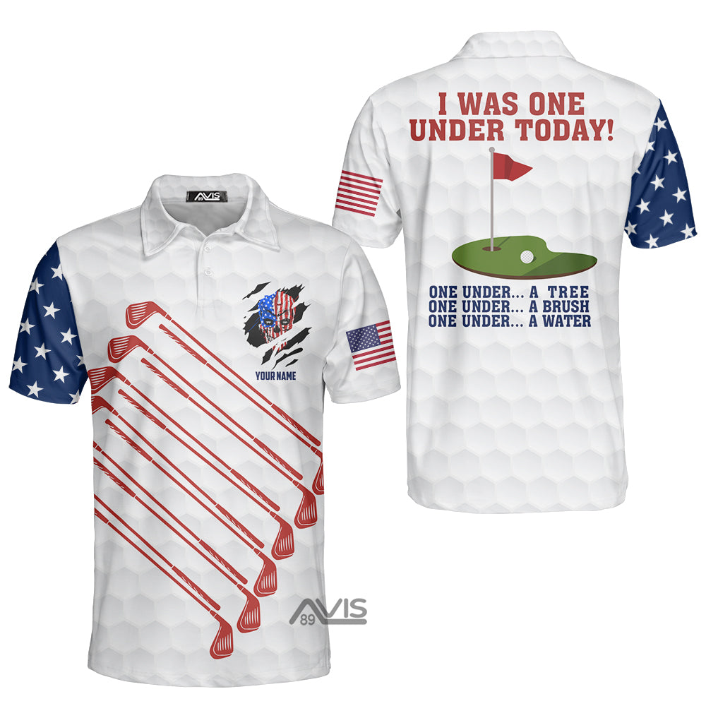 Personalized I Was Under Today American Flag Golf Skull Polo Shirt