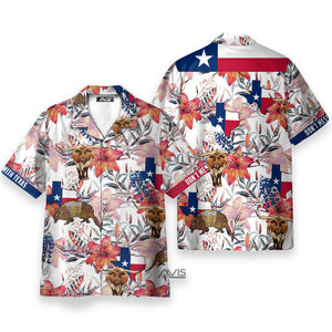 Texas Longhorn Bluebonnet And Armadillo, Button Down Floral Flag Hawaiian Shirt