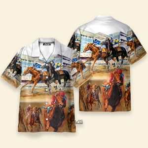 Horse Racing Many Horses White - Hawaiian Shirt