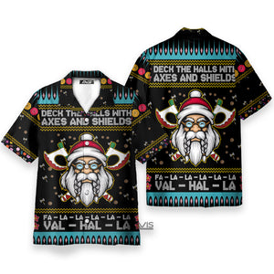 Viking Christmas Deck The Halls With Axes And Shields - Hawaiian Shirt