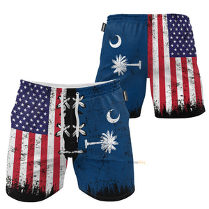 South Carolina x American Flag Bigfoot - Beach Shorts