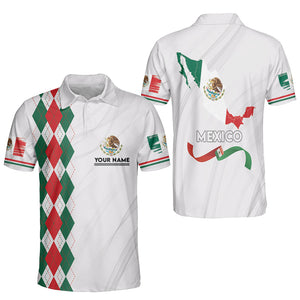 Custom Name Mexico Flag Golf - Personalized Men Polo Shirt