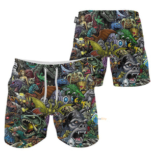 Godzilla Collage Kaiju Monsters - Beach Shorts