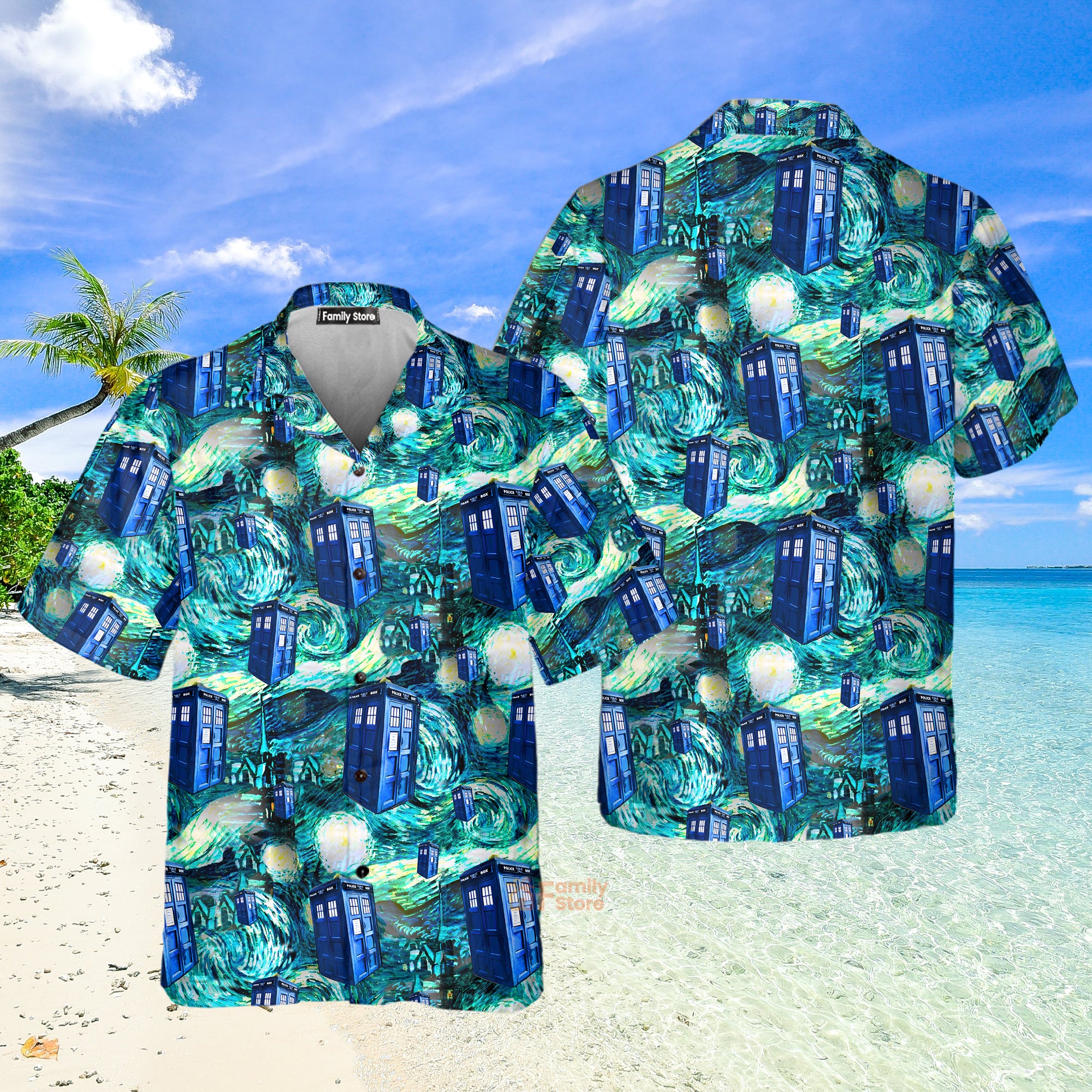 Tardis Starry Night Doctor Who Hawaiian Shirt