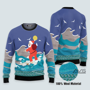 Surfing Santa Sees The Beach Christmas Funny Ugly Sweater