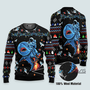 Funny Astronauts Ride A Shark In Space Ugly Sweater For Men & Women