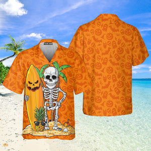 Halloween Hawaii Skeleton Surfing Hawaiian Shirt