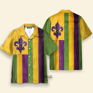 Mardi Gras Flag Green Yellow Purple Fleur Delis - Hawaiian Shirt