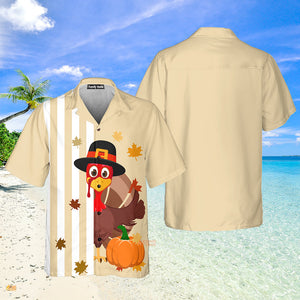 Thanksgiving Turkey Stripe Pattern Pumpkin Beige Hawaiian Shirt