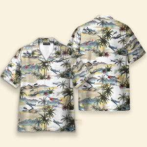 Aircraft Palm Tree On Island Pattern - Hawaiian Shirt