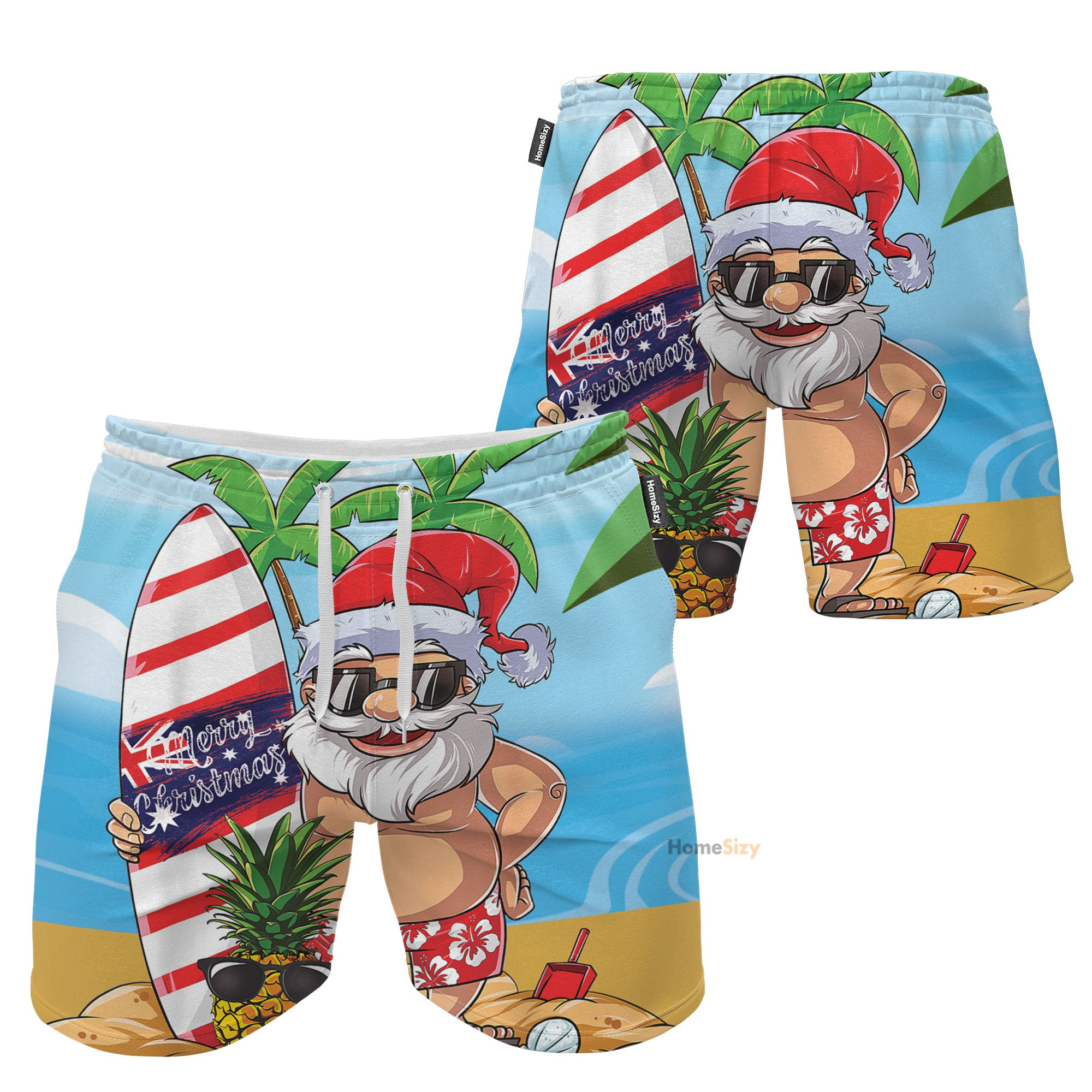 Funny Santa Let's Surf Summer Vibe - Beach Shorts