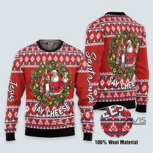 Jesus And Santa Say Cheese - Ugly Christmas Sweater