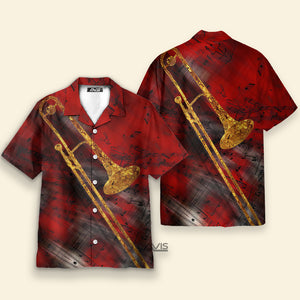 Red Jazz Trombone Art Hawaiian Shirt For Men & Women