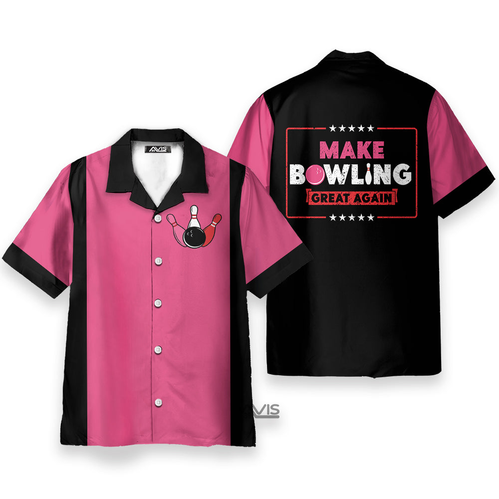 Make Bowling Great Again Pink Hawaiian Shirt For Men & Women