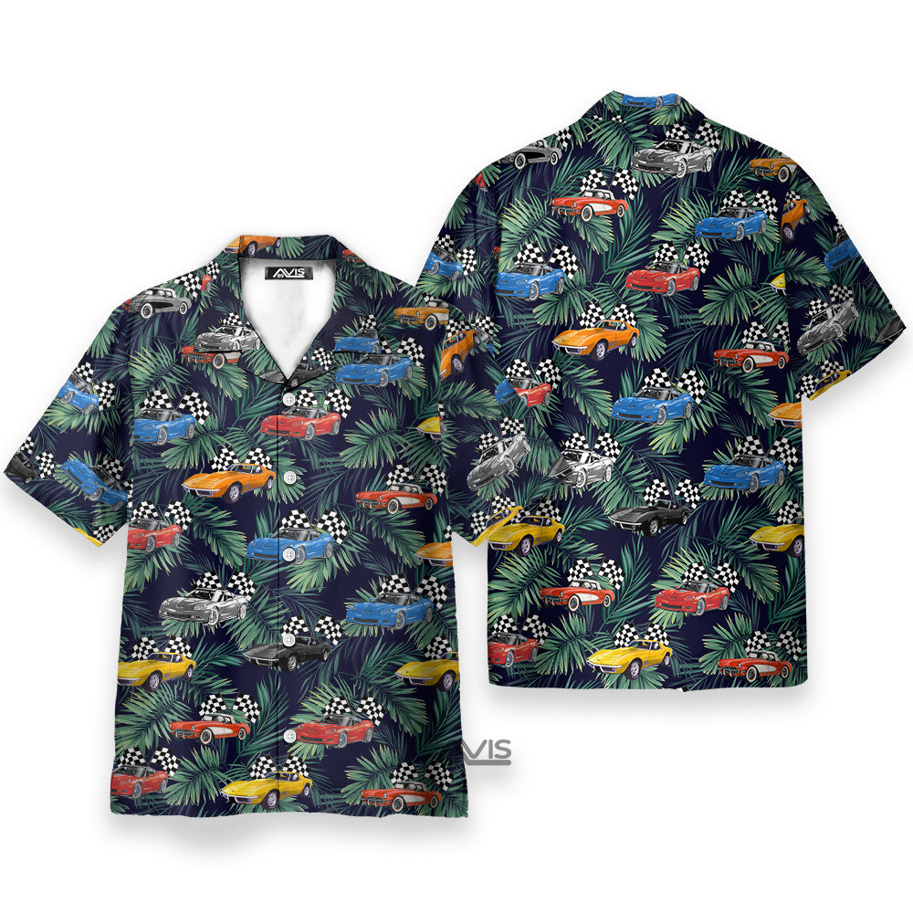 Corvette Collection Art Cars Green Tropical Leaves - Hawaiian Shirt