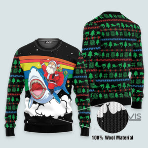 Santa Riding Shark Christmas Ugly Sweater