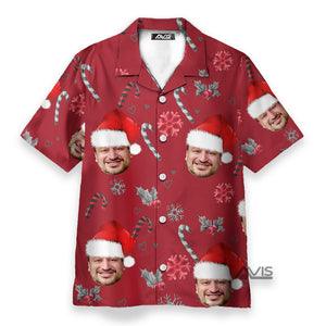 Custom Photo Christmas With Candy Canes - Personalized Hawaiian Shirt