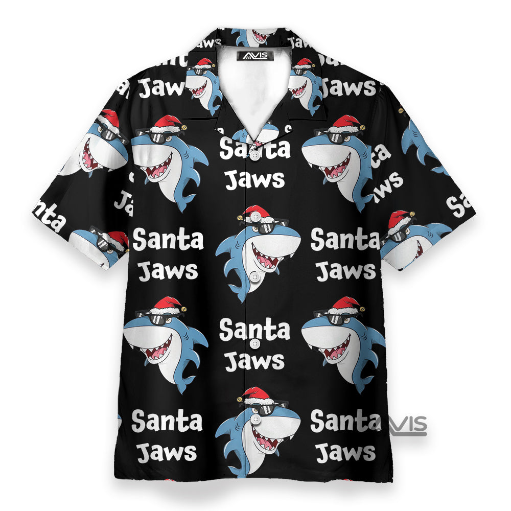 Christmas Blue Shark Santa Jaws- Hawaiian Shirt