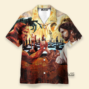 Chess Battle Satan Vs Jesus Cool Style - Hawaiian Shirt