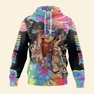 Hippie Girl And Flower Colorful Peace - Hoodie