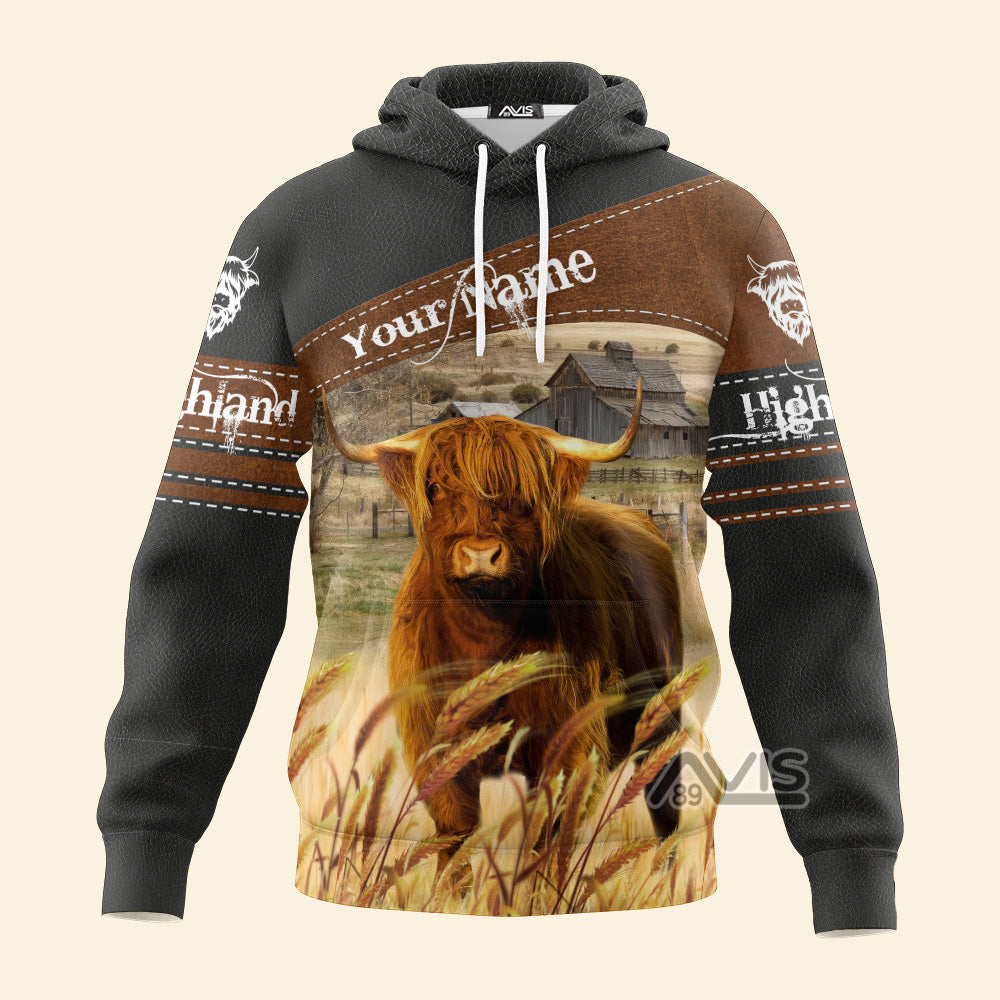 Avis89 Uni Highland Cattle On Farms Printed 3D Black - Personalized Hoodie