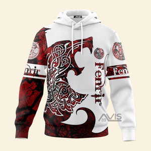 Avis89 Viking Wolf Legend Red And White Style With Fenrir - Hoodie