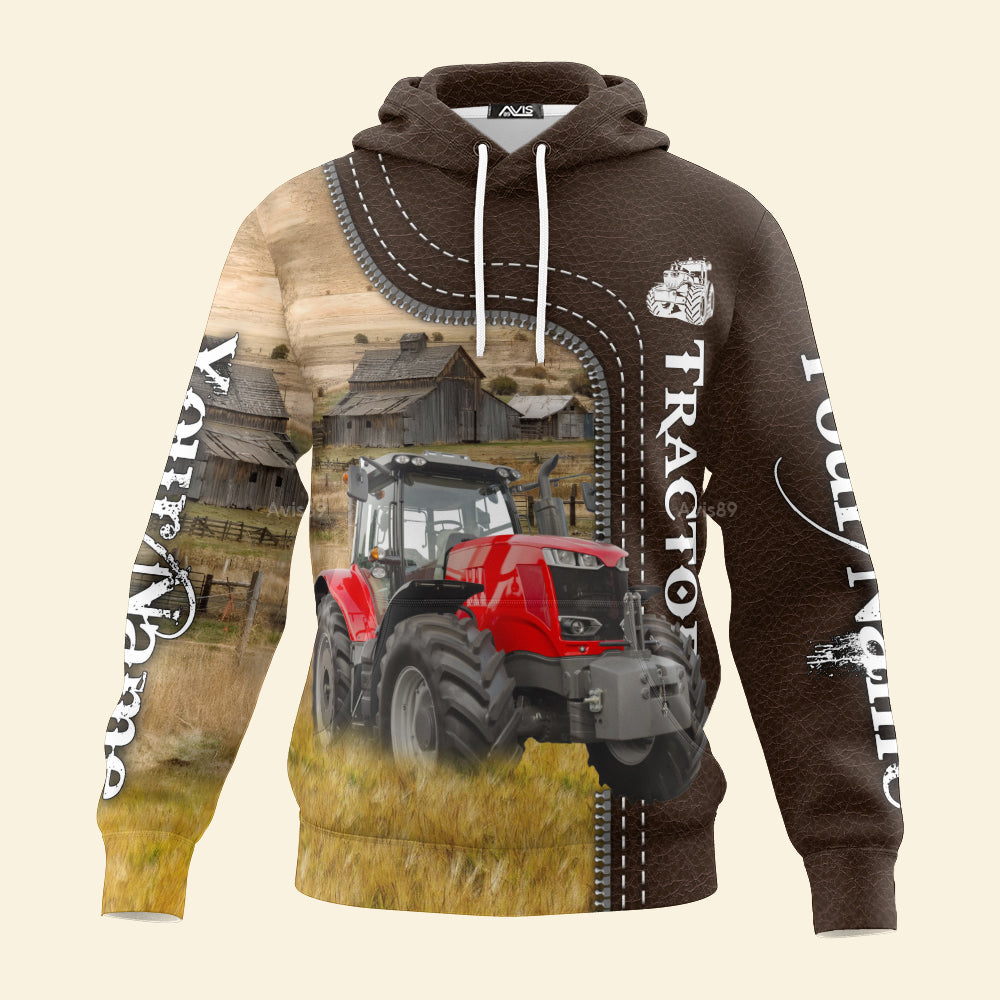 Uni Red Tractor Farming Leather Pattern 3D - Personalized Hoodie