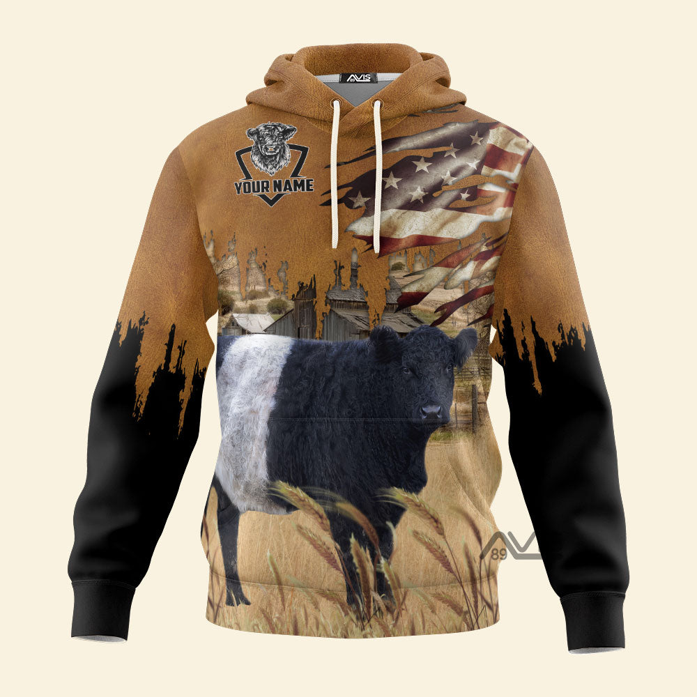 Uni Belted Galloway Us Flag Pattern - Personalized Hoodie